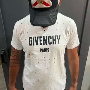 GIVENCHY PARIS WHITE DESTROYED T-SHIRT MENS SMALL